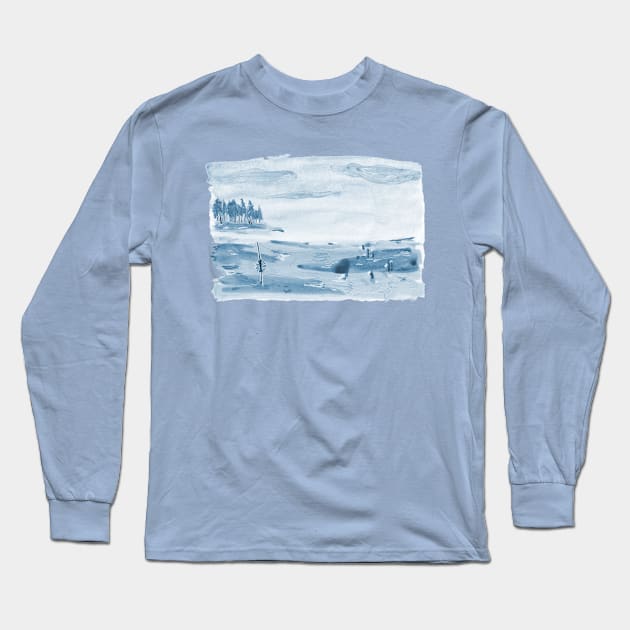 Family on the beach strand at Bjorno Sweden - blue Long Sleeve T-Shirt by Ipoole